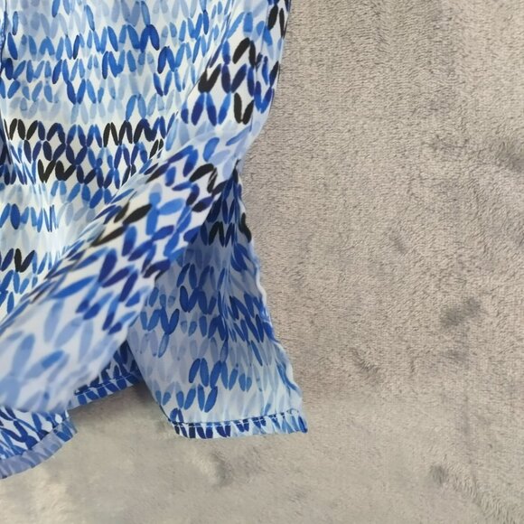 Dana Buchman Blue & Black Abstract Short Sleeve Button-Up Blouse S 100% Polyeste - Picture 9 of 10